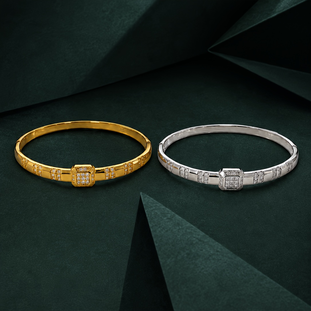 TREHAHKP Women's Plated Square Pavé Bracelet, Minimalist Design